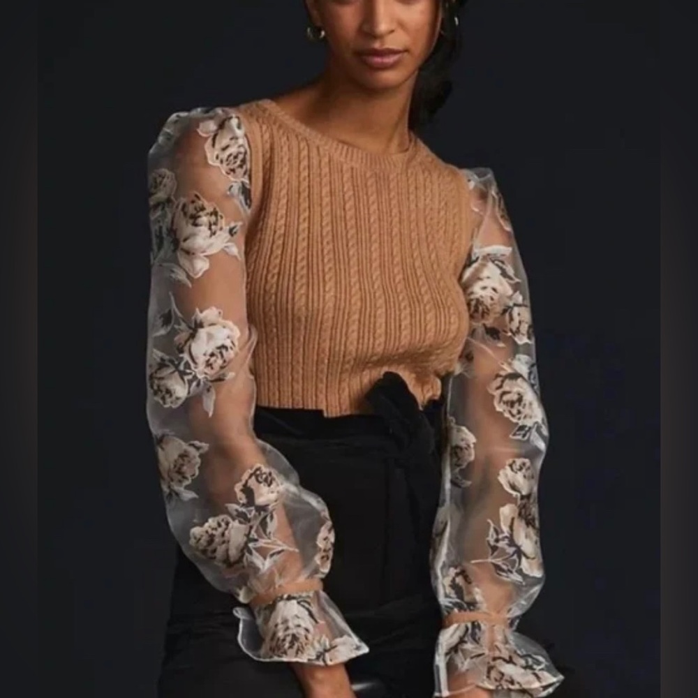 Anthropologie Maeve Contrast-Sleeve Sweater